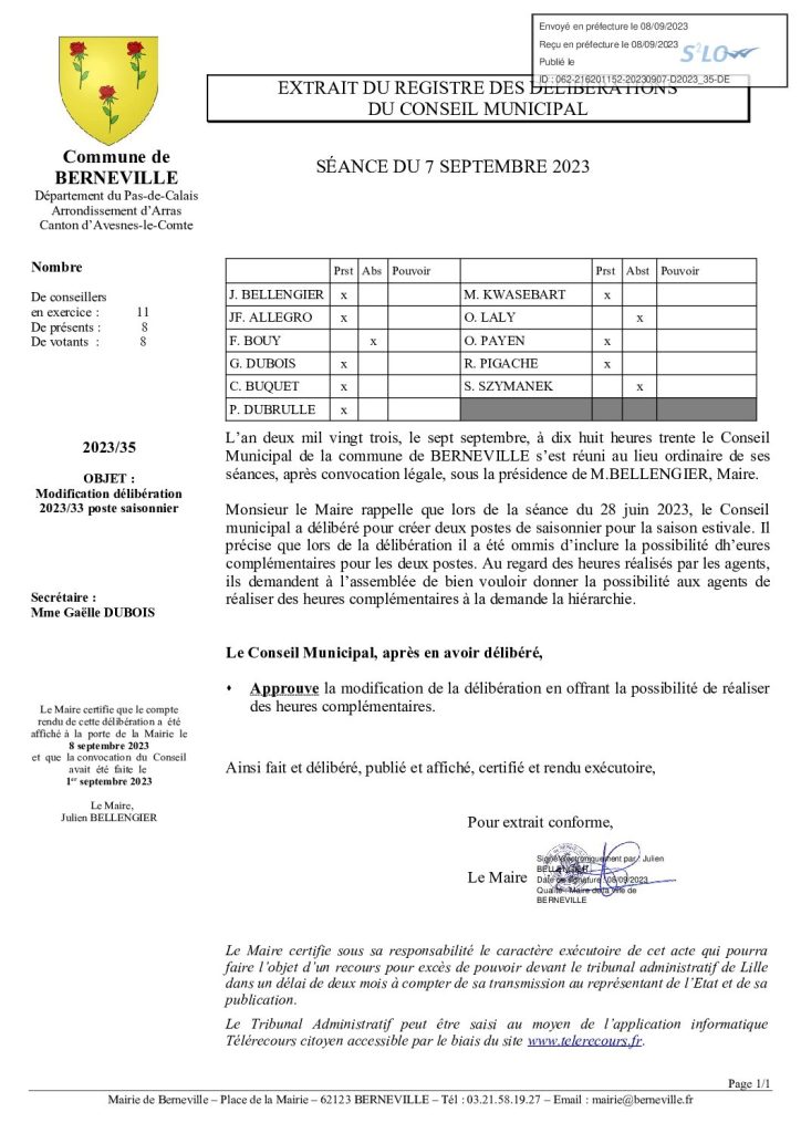 Délibération n°35 du 7 septembre 2023