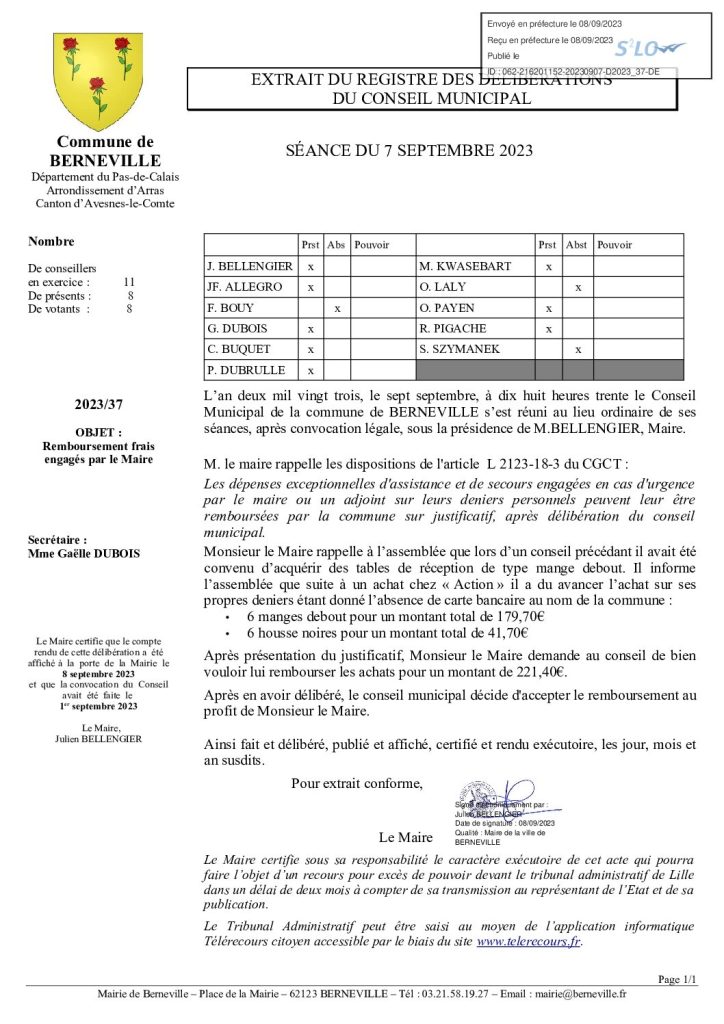 Délibération n°37 du 7 septembre 2023