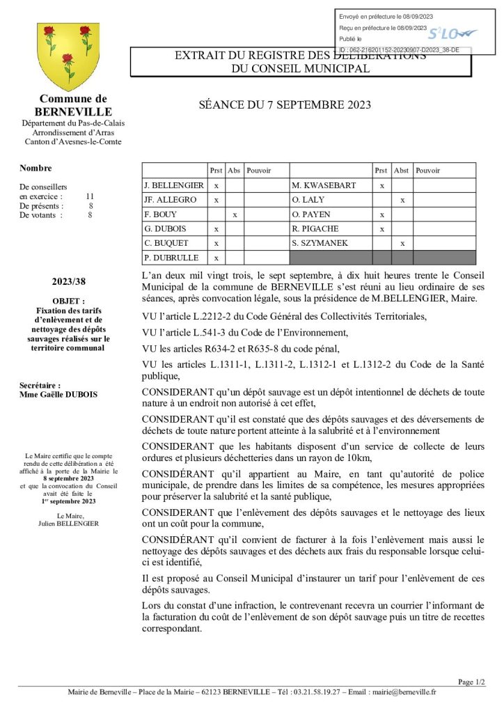 Délibération n°38 du 7 septembre 2023