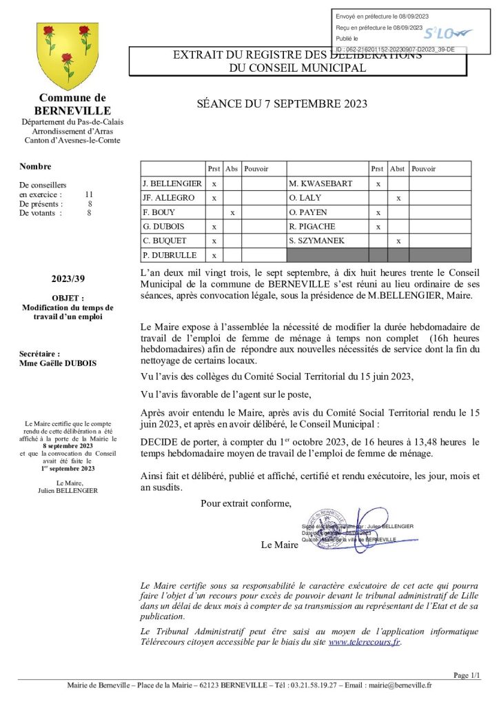 Délibération n°39 du 7 septembre 2023
