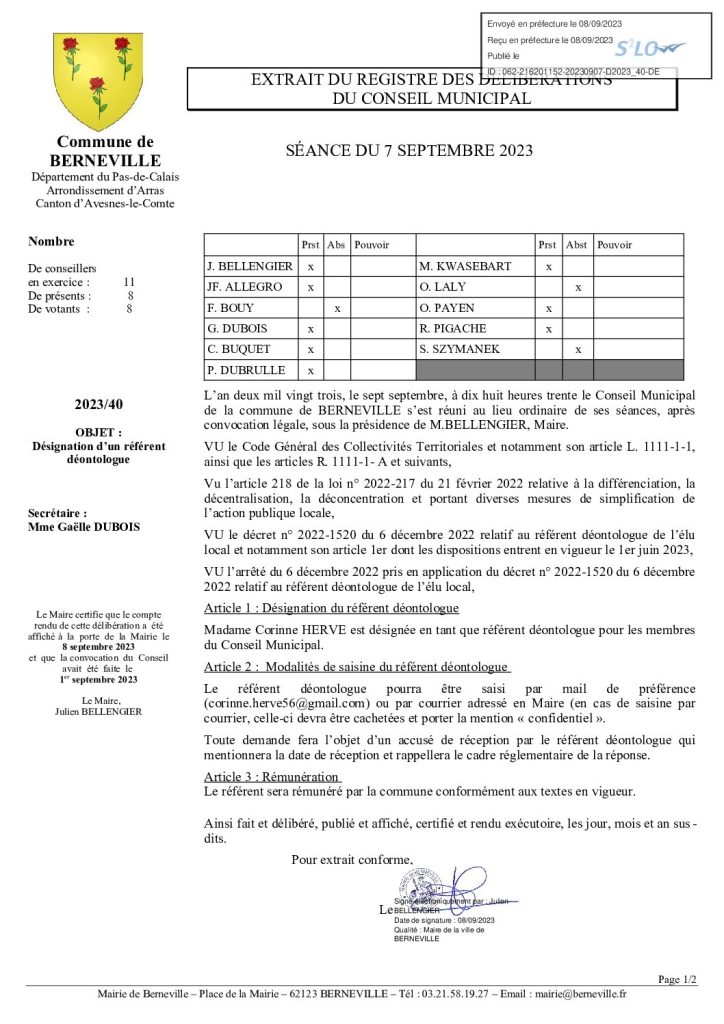 Délibération n°40 du 7 septembre 2023