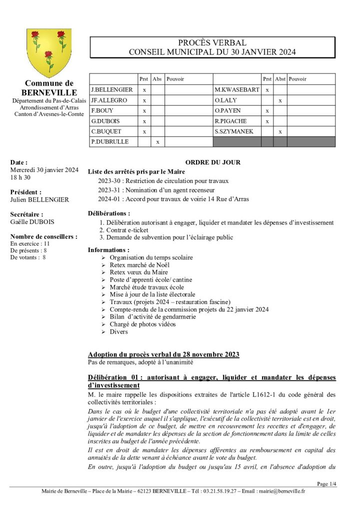 Compte rendu / PV du 30 janvier 2024