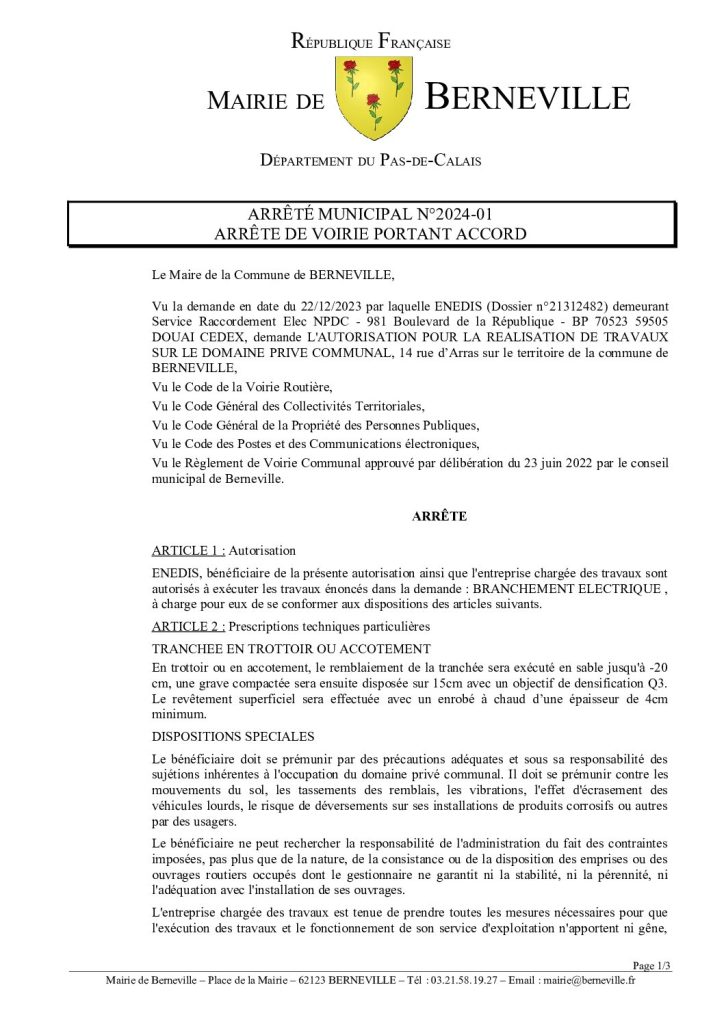 Arrêté municipal du 13 janvier 2024