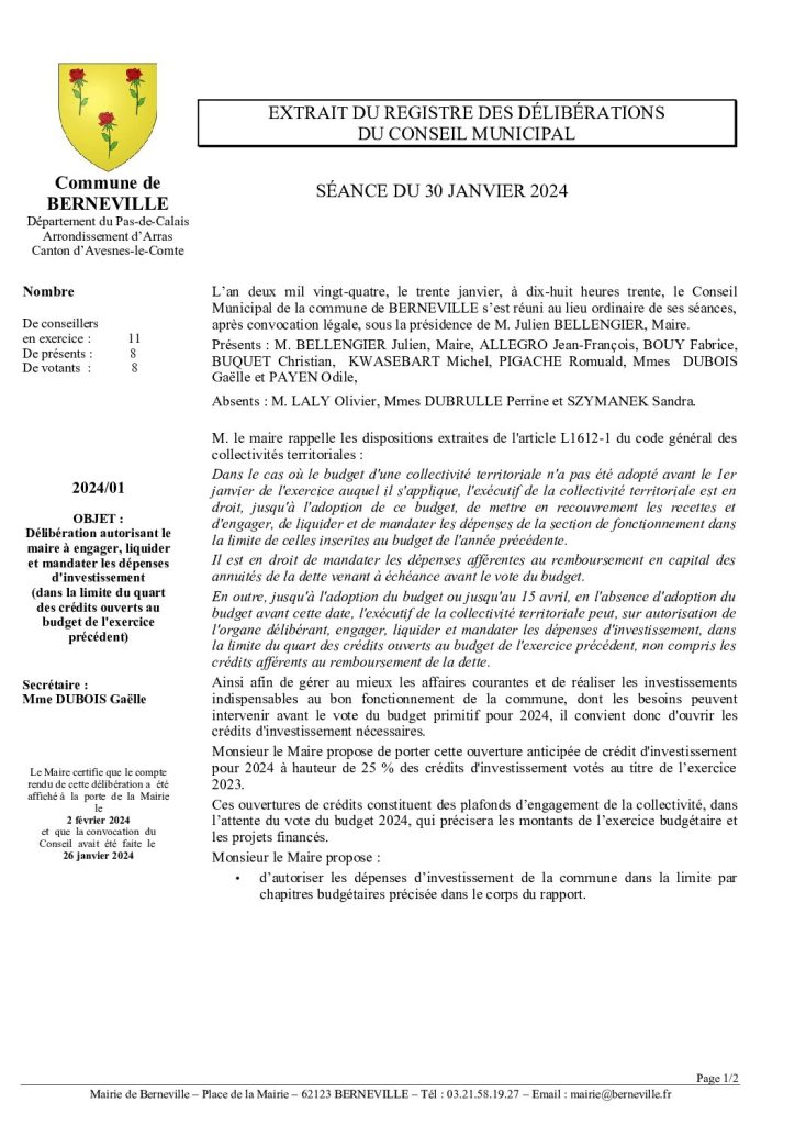 Délibération n°1 du 30 janvier 2024