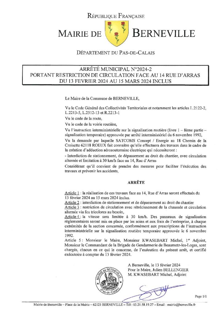 Arrêté municipal du 13 février 2024