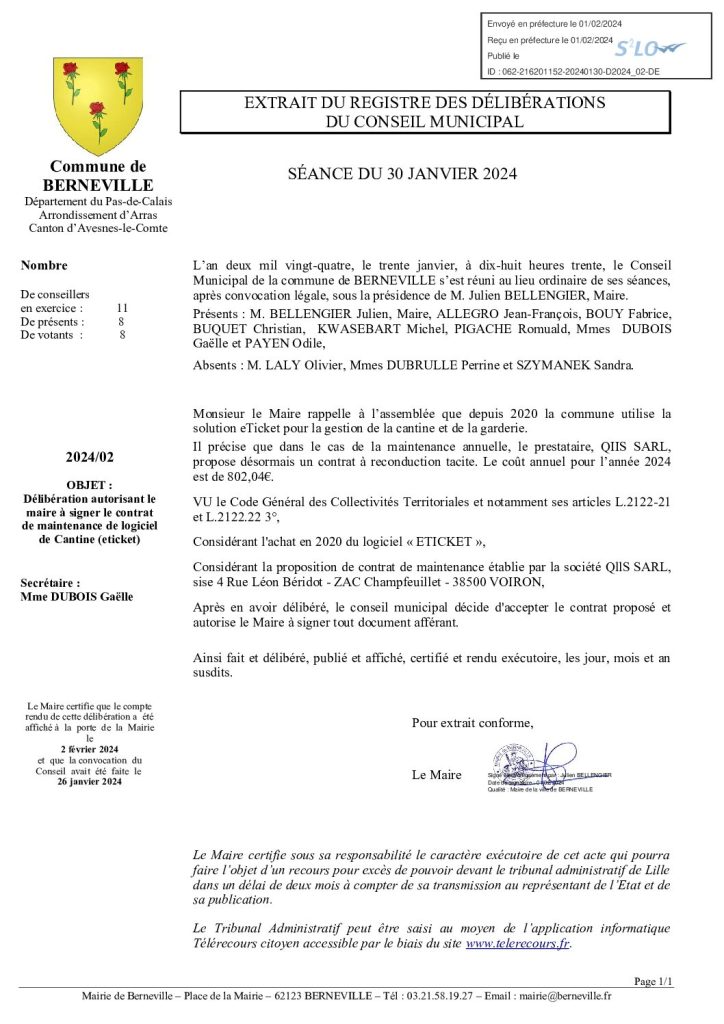 Délibération n°2 du 30 janvier 2024