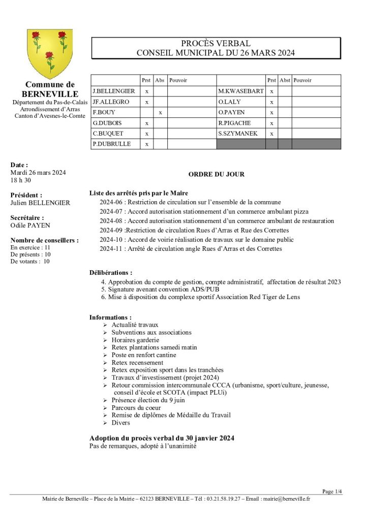 Compte rendu / PV du 26 mars 2024