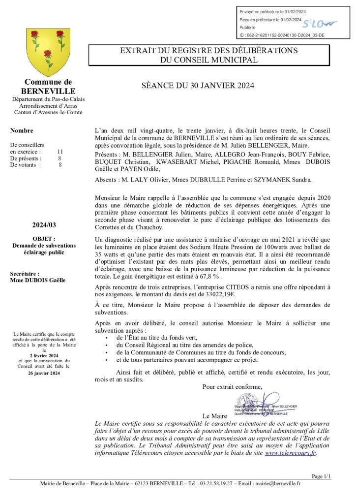 Délibération n°3 du 30 janvier 2024
