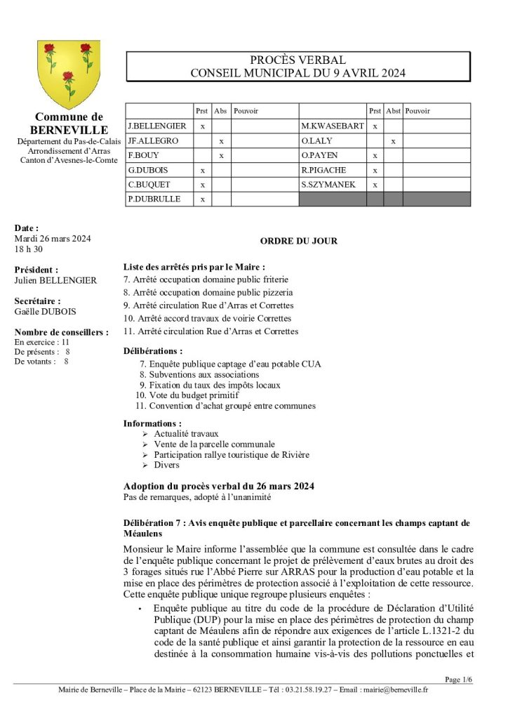 Compte rendu / PV du 09 avril 2024