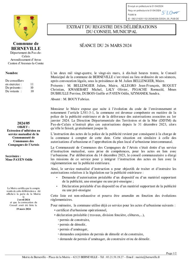 Délibération n°5 du 26 mars 2024