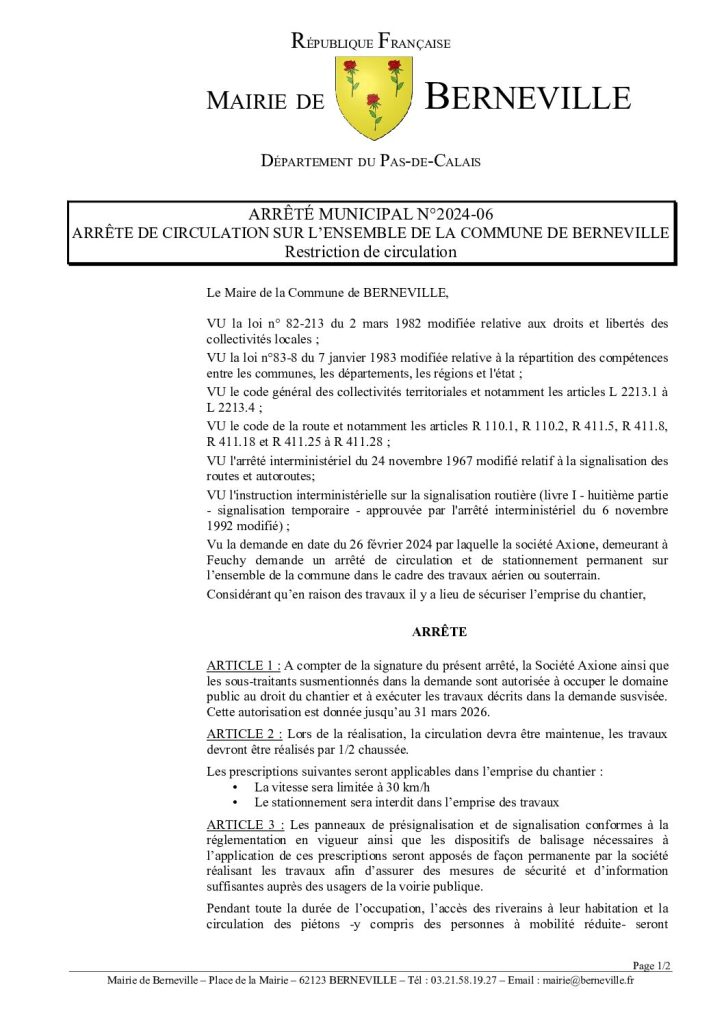 Arrêté municipal du 22 mars 2024