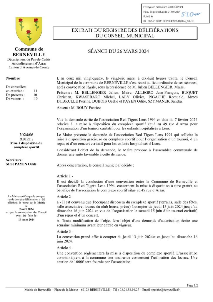 Délibération n°6 du 26 mars 2024