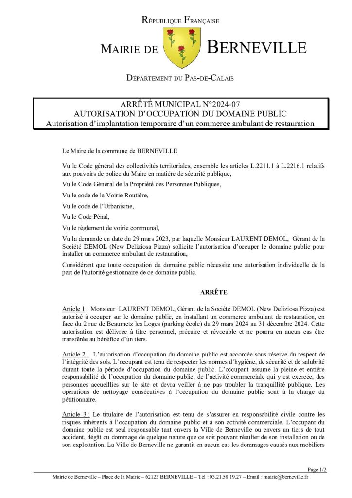 Arrêté municipal du 29 mars 2024