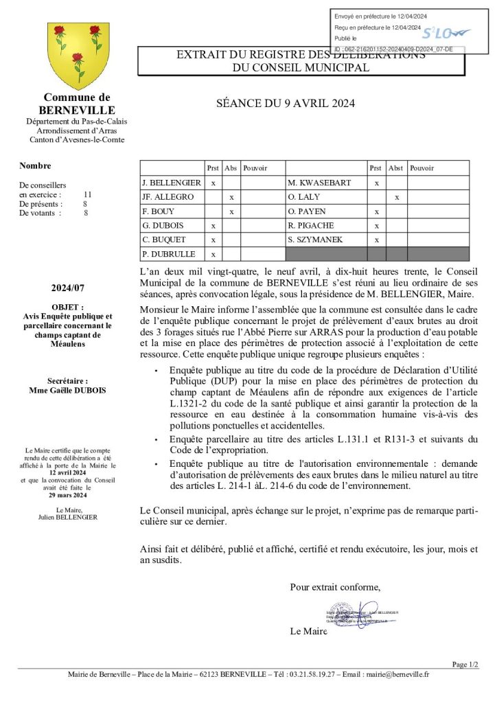 Délibération n°7 du 9 avril 2024