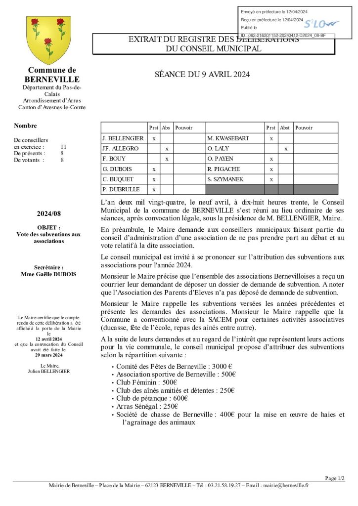 Délibération n°8 du 9 avril 2024