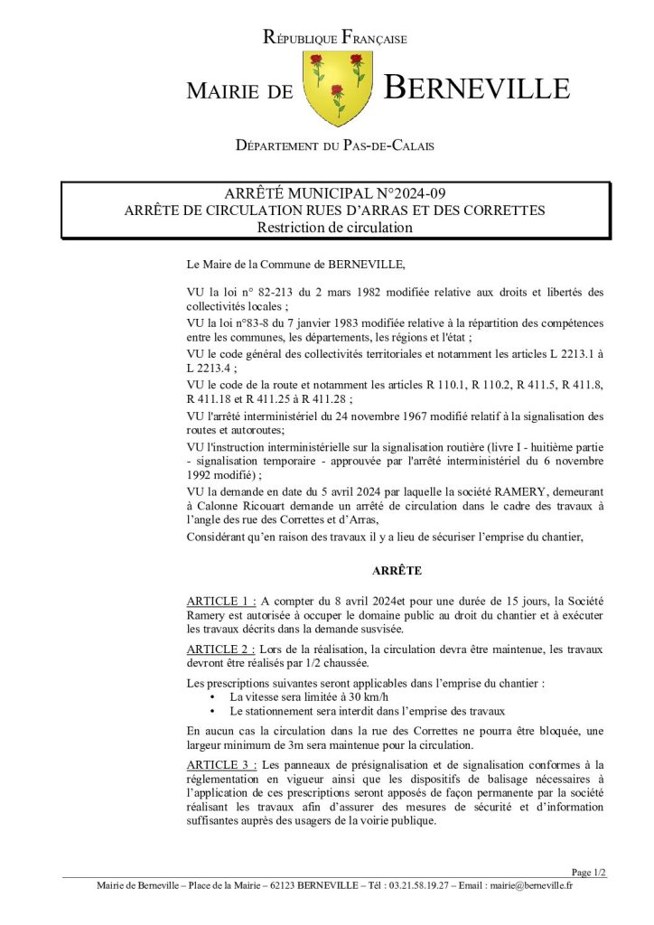 Arrêté municipal du 05 avril 2024