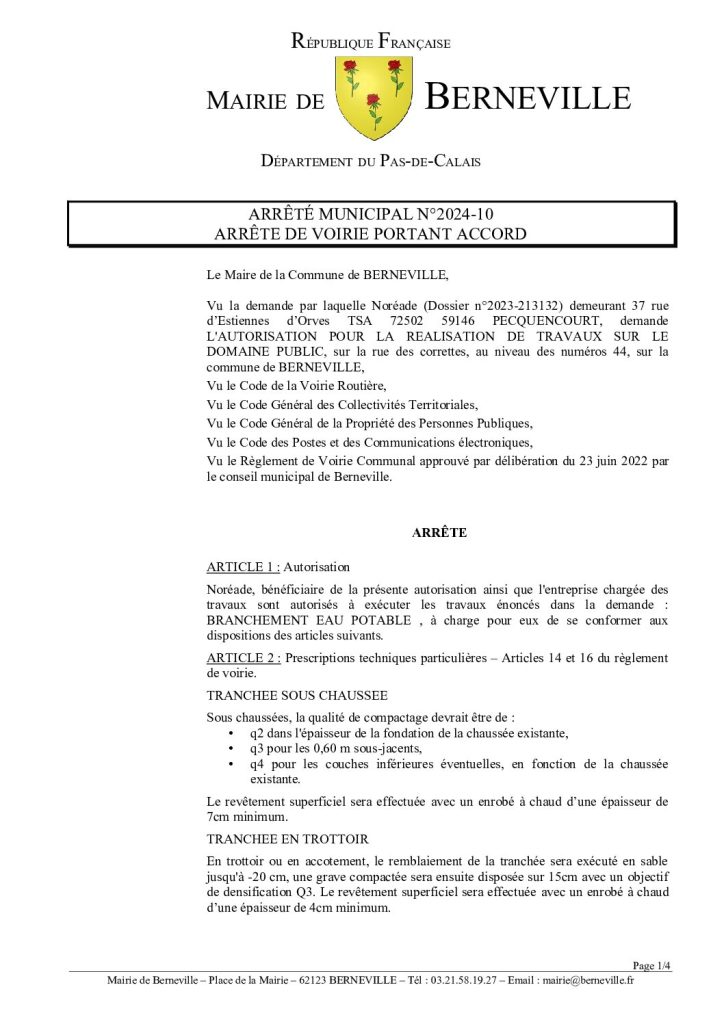 Arrêté municipal du 05 avril 2024