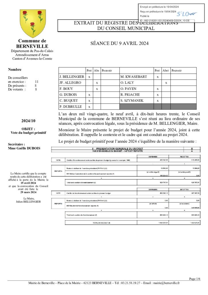 Délibération n°10 du 9 avril 2024