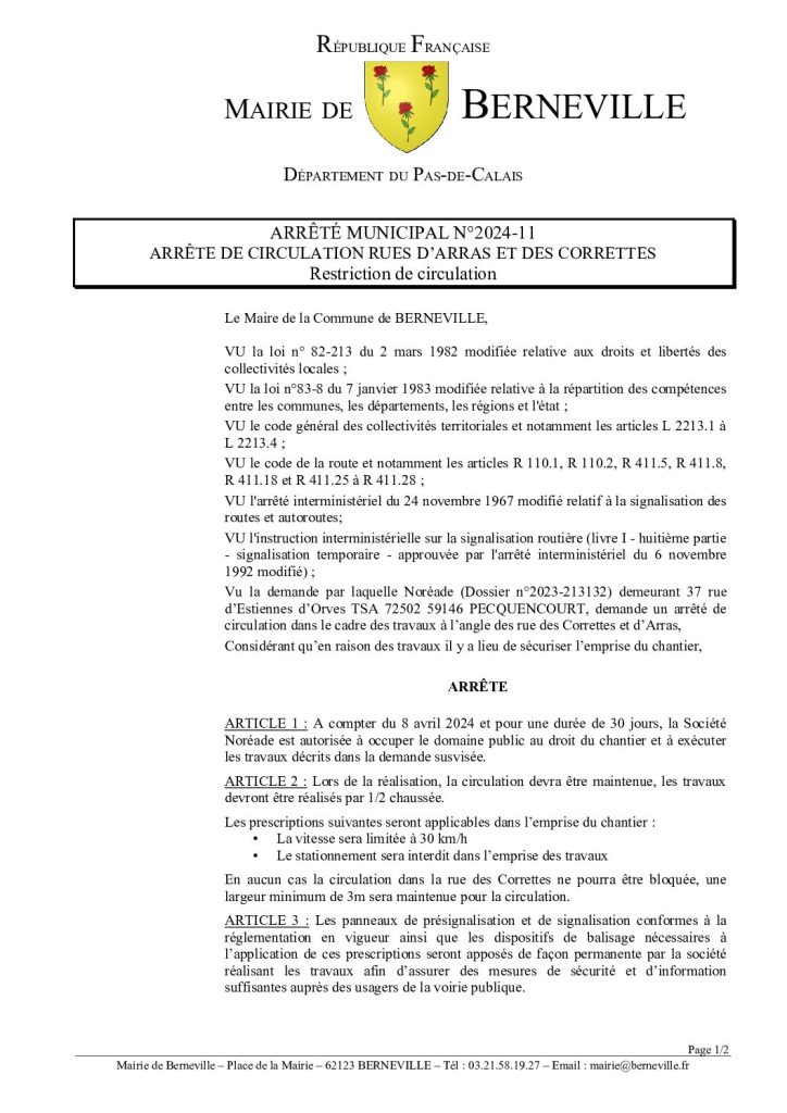 Arrêté municipal du 05 avril 2024