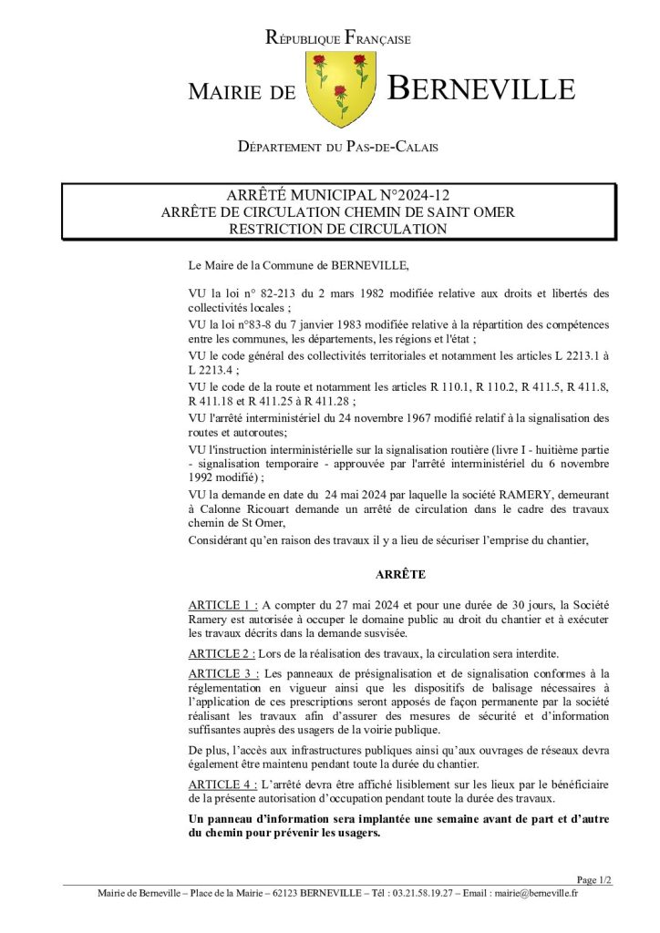 Arrêté municipal du 24 mai 2024