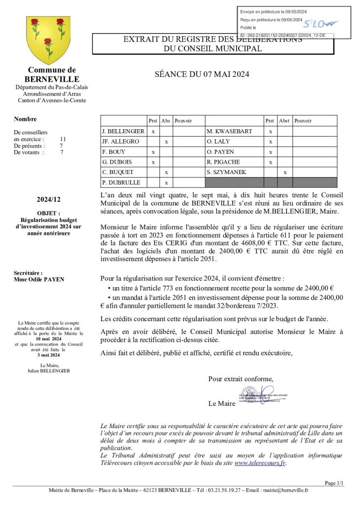 Délibération n°12 du 7 mai 2024