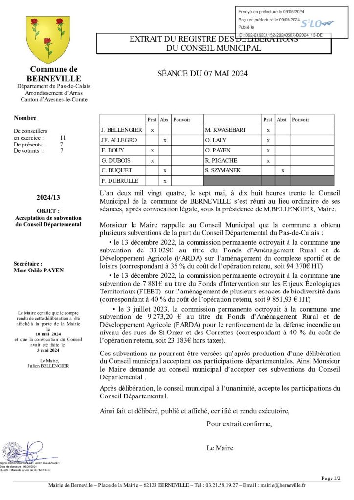 Délibération n°13 du 7 mai 2024