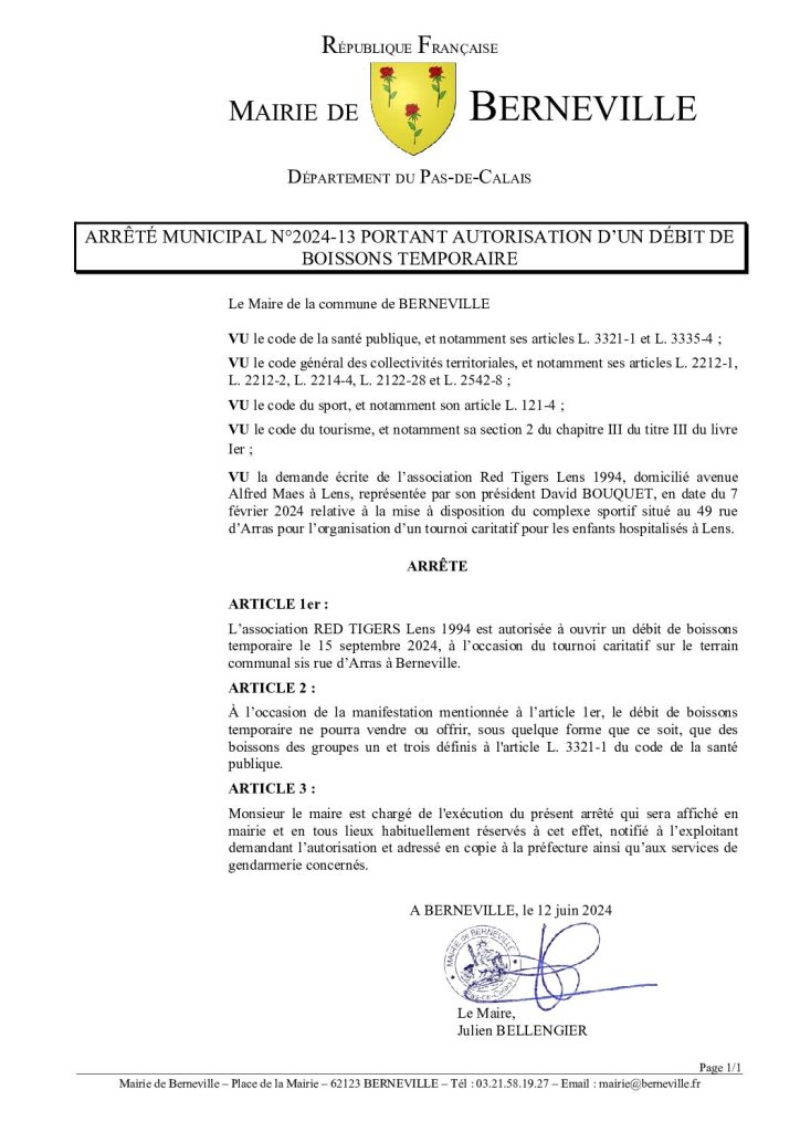 Arrêté municipal du 12 juin 2024