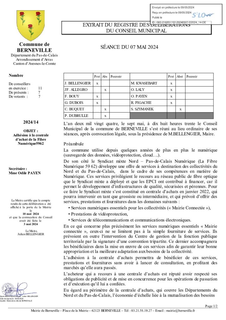 Délibération n°14 du 7 mai 2024