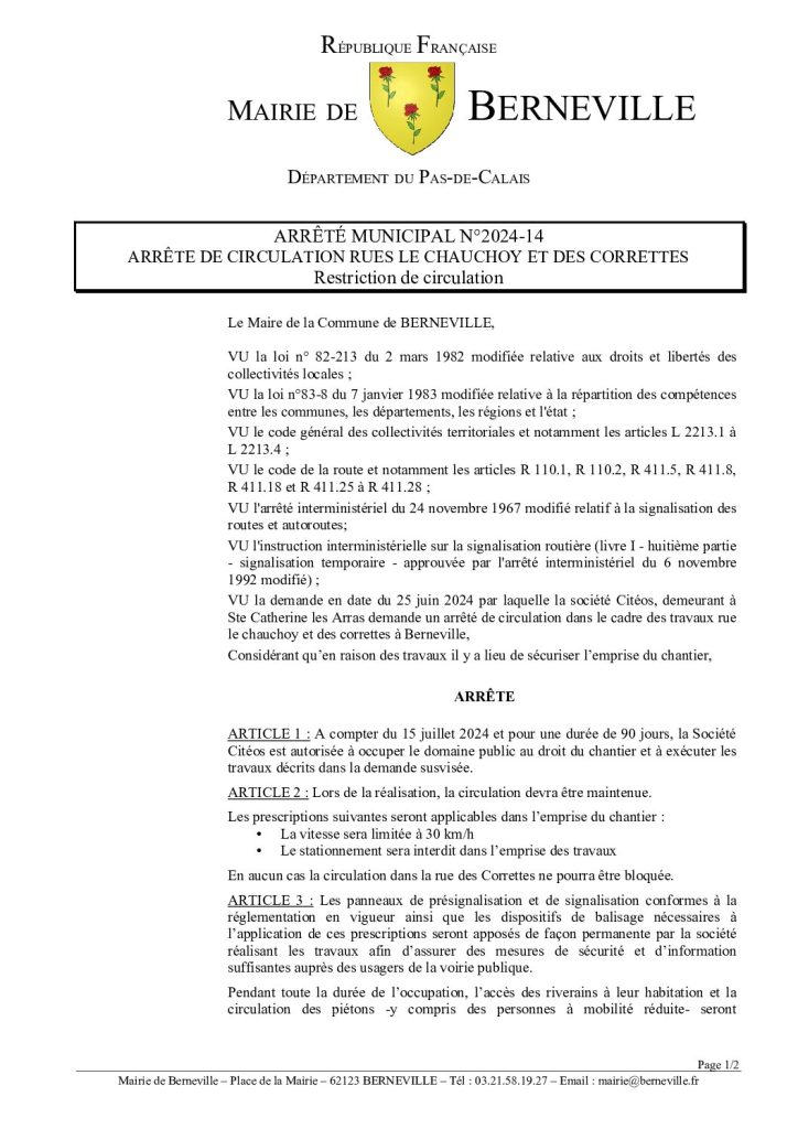 Arrêté municipal du 05 juillet 2024