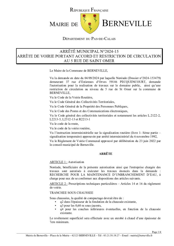 Arrêté municipal du 06 septembre 2024