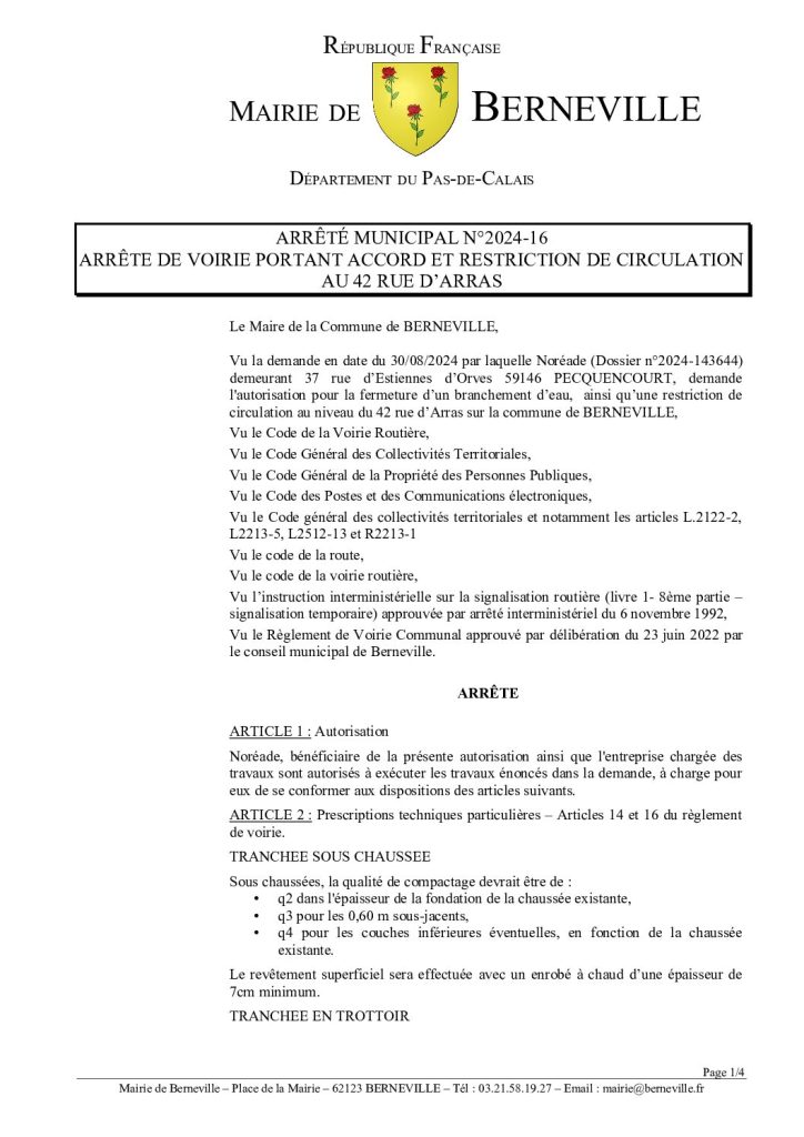 Arrêté municipal du 06 septembre 2024