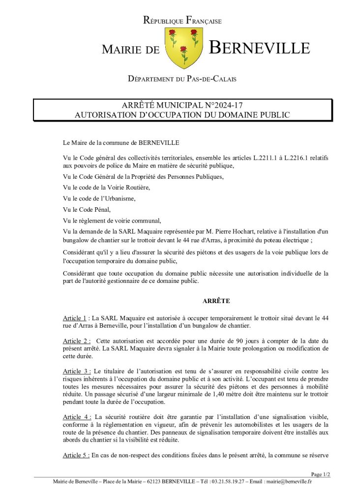 Arrêté municipal du 14 septembre 2024