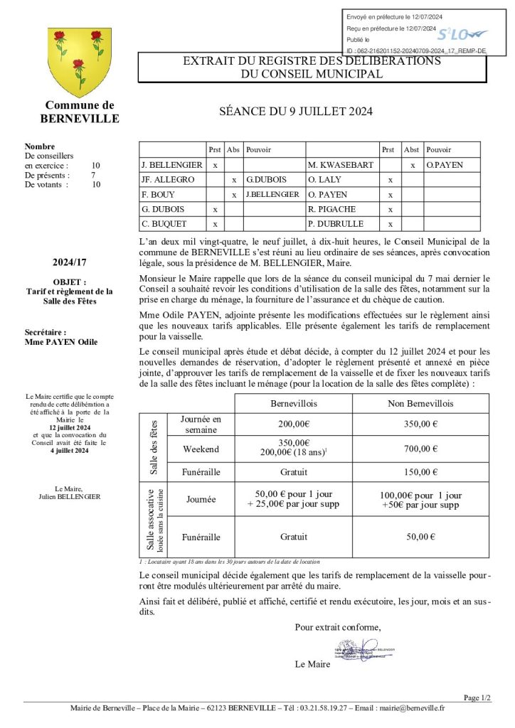 Délibération n°17 du 9 juillet 2024