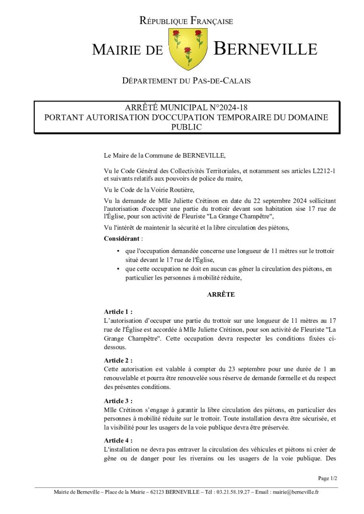 Arrêté municipal du 23 septembre 2024