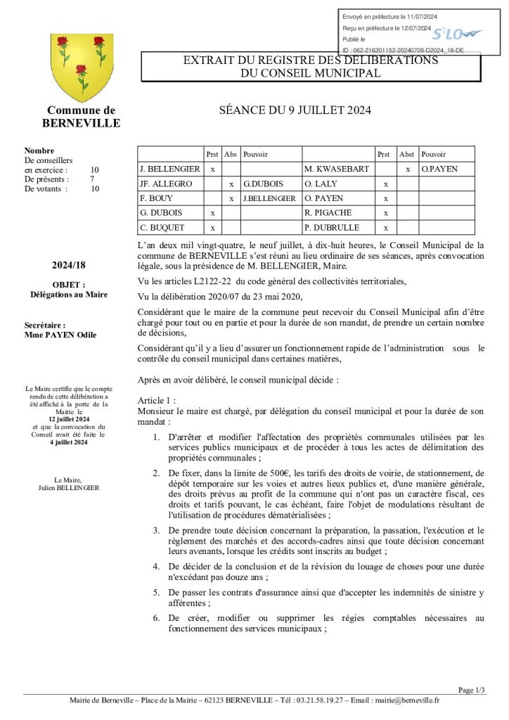 Délibération n°18 du 9 juillet 2024