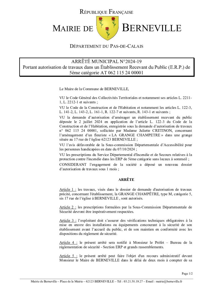 Arrêté municipal du 08 octobre 2024