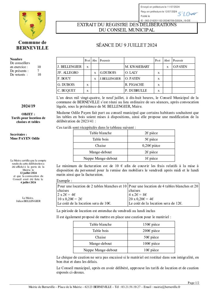 Délibération n°19 du 9 juillet 2024