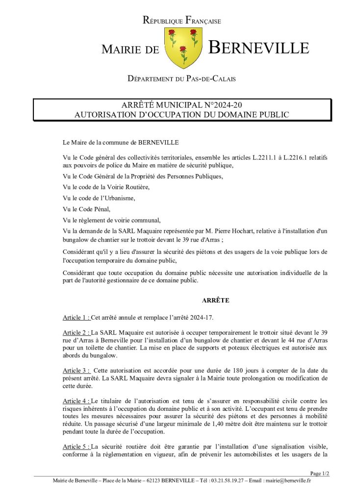 Arrêté municipal du 14 octobre 2024