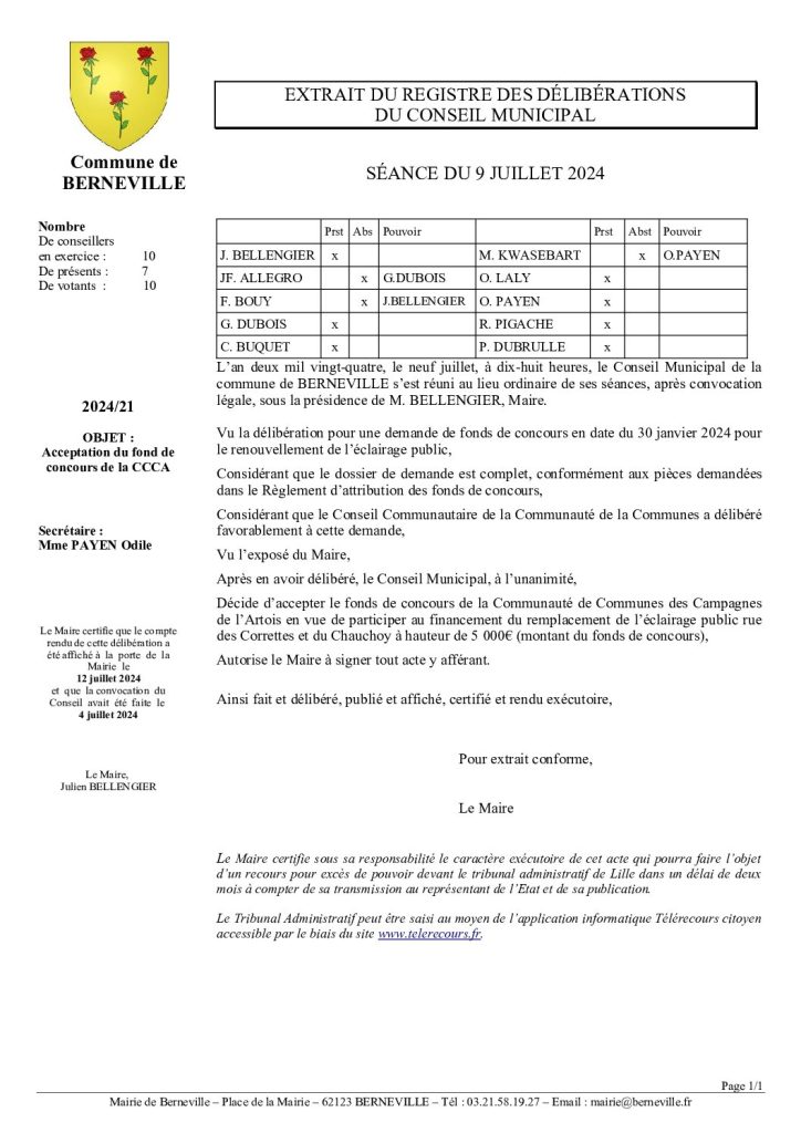 Délibération n°21 du 9 juillet 2024