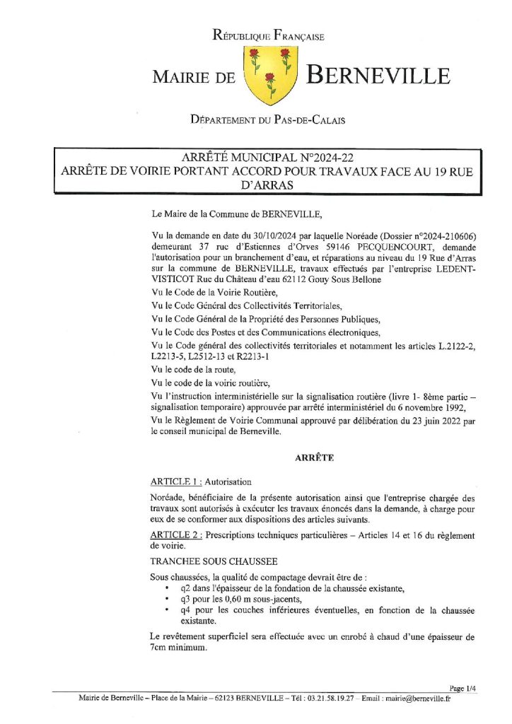 Arrêté municipal du 05 novembre 2024