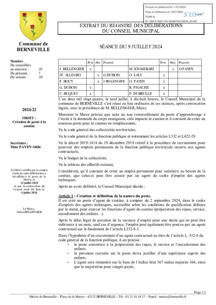 Délibération n°22 du 9 juillet 2024