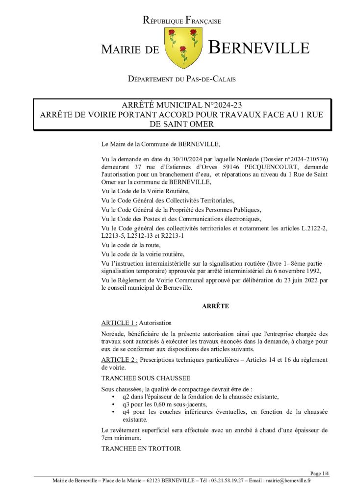 Arrêté municipal du 05 novembre 2024