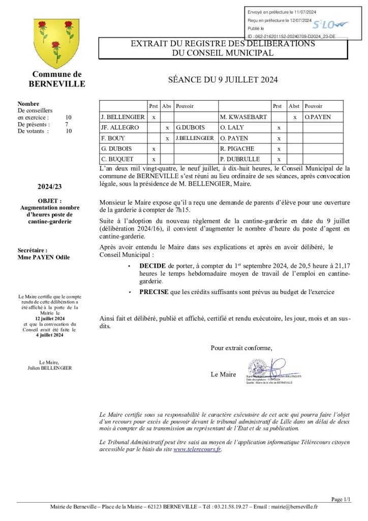 Délibération n°23 du 9 juillet 2024