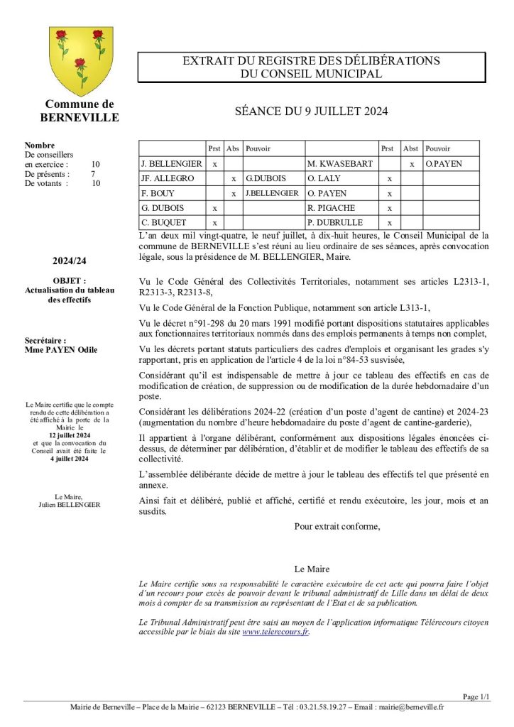 Délibération n°24 du 9 juillet 2024