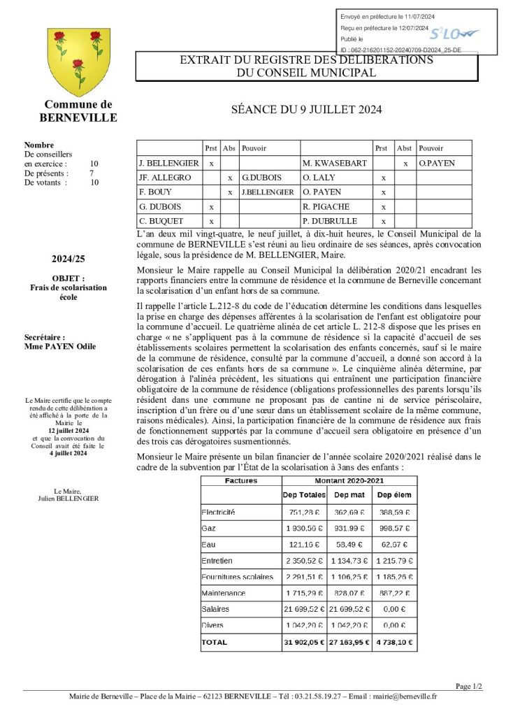 Délibération n°25 du 9 juillet 2024