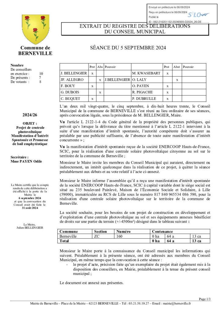 Délibération n°26 du 5 septembre 2024