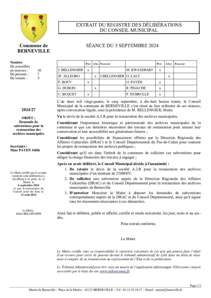 Délibération n°27 du 5 septembre 2024