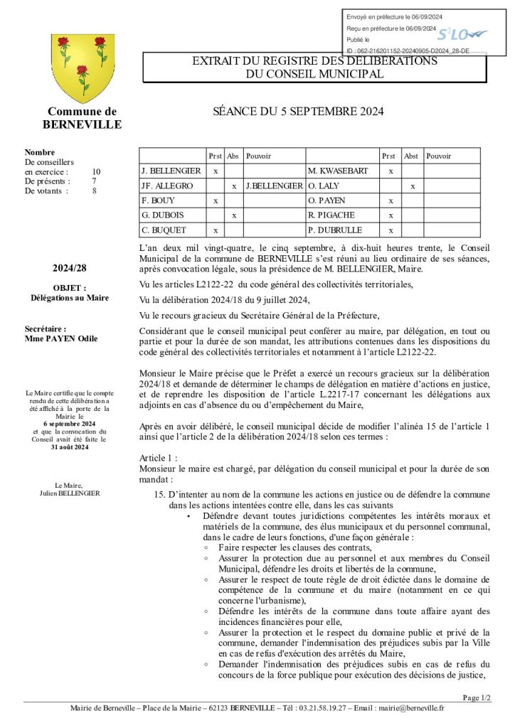 Délibération n°28 du 5 septembre 2024