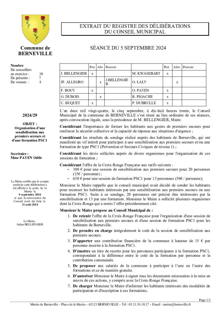 Délibération n°29 du 5 septembre 2024