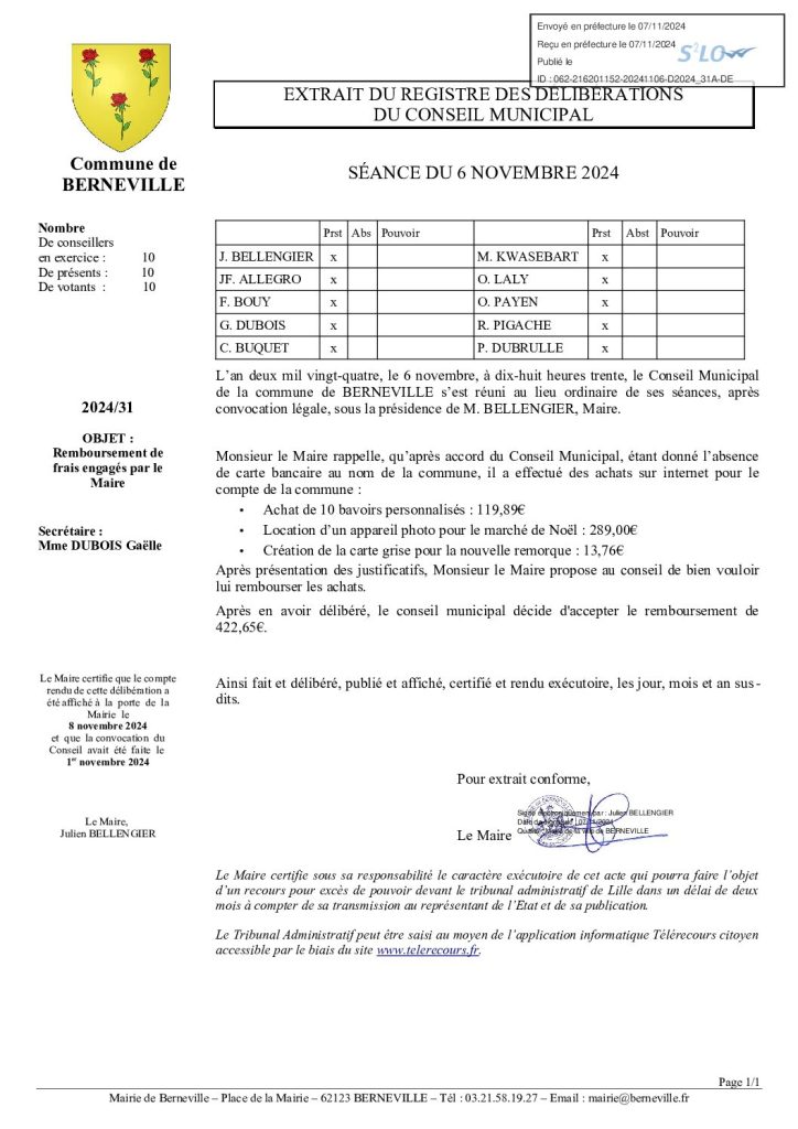 Délibération n°31 du 6 novembre 2024